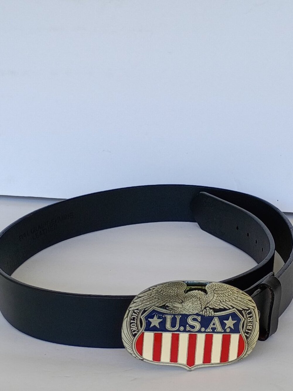 Great American Product: Pewter Belt Buckle With Black Leather Belt Size 38 EUC